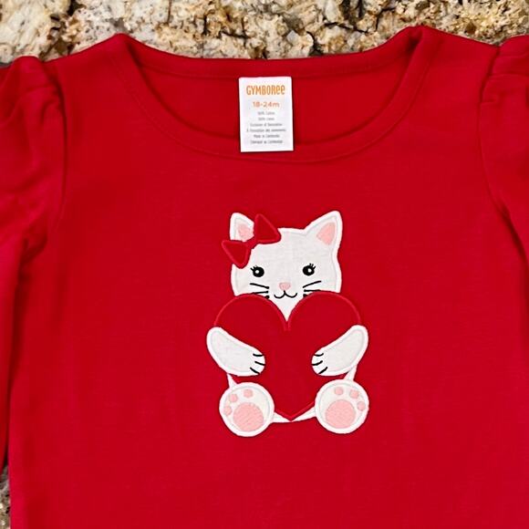 NWT Gymboree Girls Red W/Embroidered Valentine Heart Cat Top - Picture 3 of 6